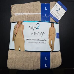 Live 2 Lounge Sz L Women's 3-Piece Textured Lounge Set Cable Knit Tan NWT